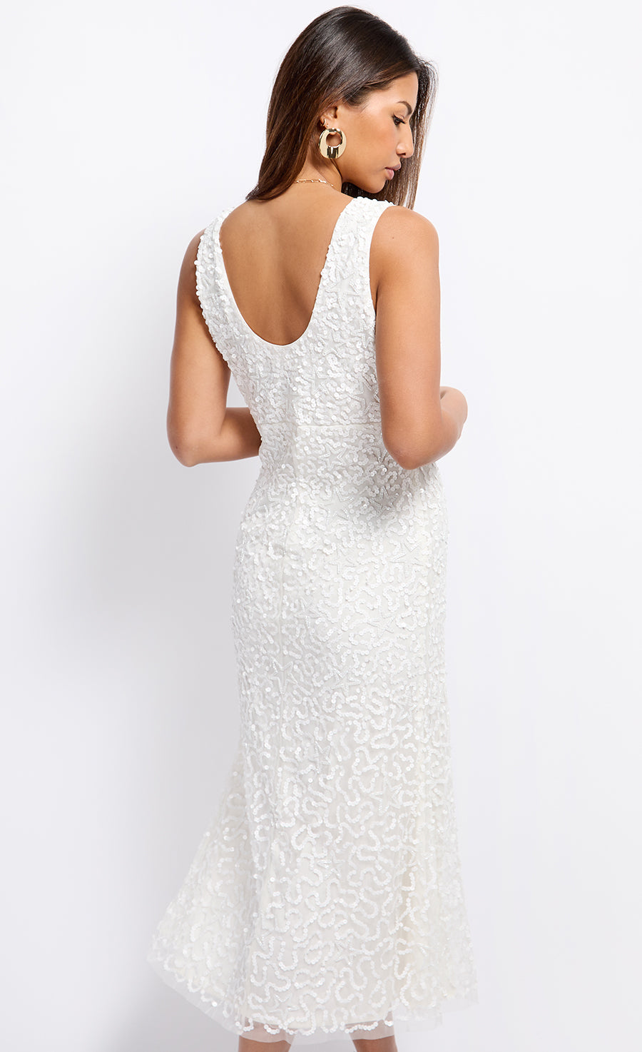Cream Sequin Star Midaxi Dress