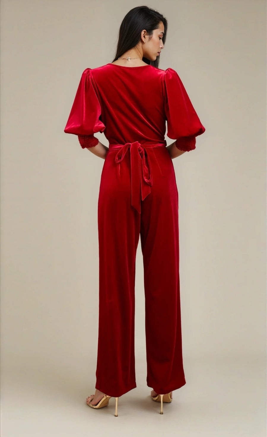 Ruby Red Velvet Wide Leg Jumpsuit by Vicky Pattison