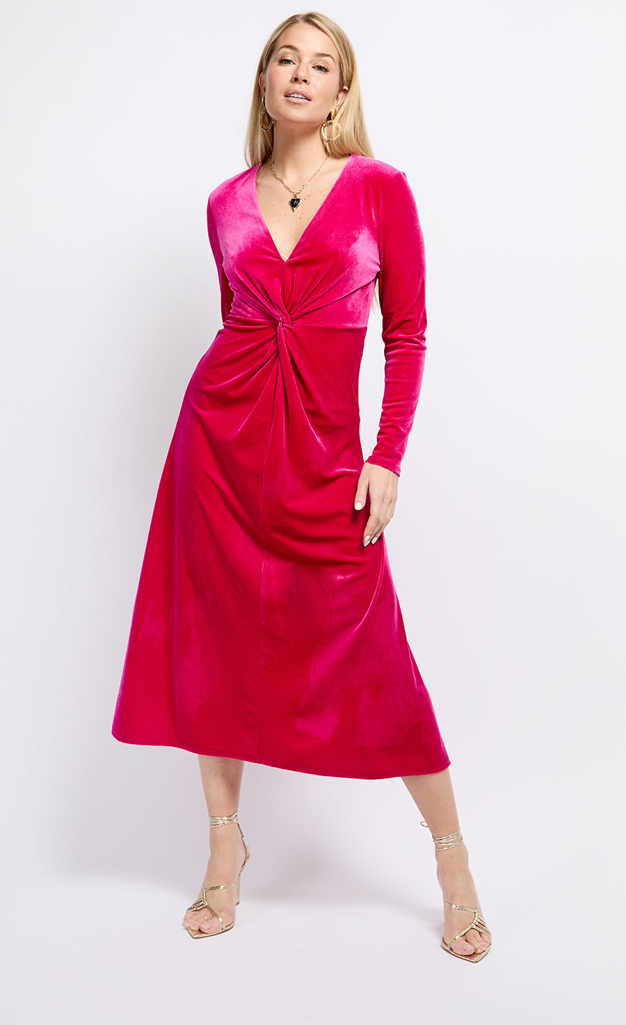 Pink Velvet Knot Detail Midaxi Dress