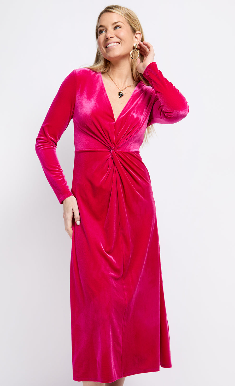 Pink Velvet Knot Detail Midaxi Dress