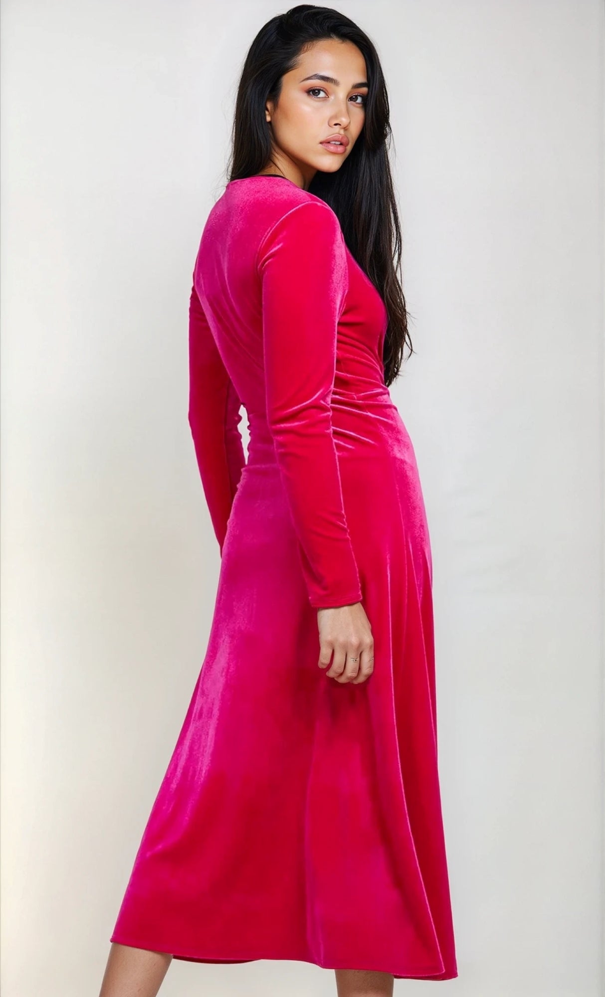 Pink Velvet Knot Detail Midaxi Dress