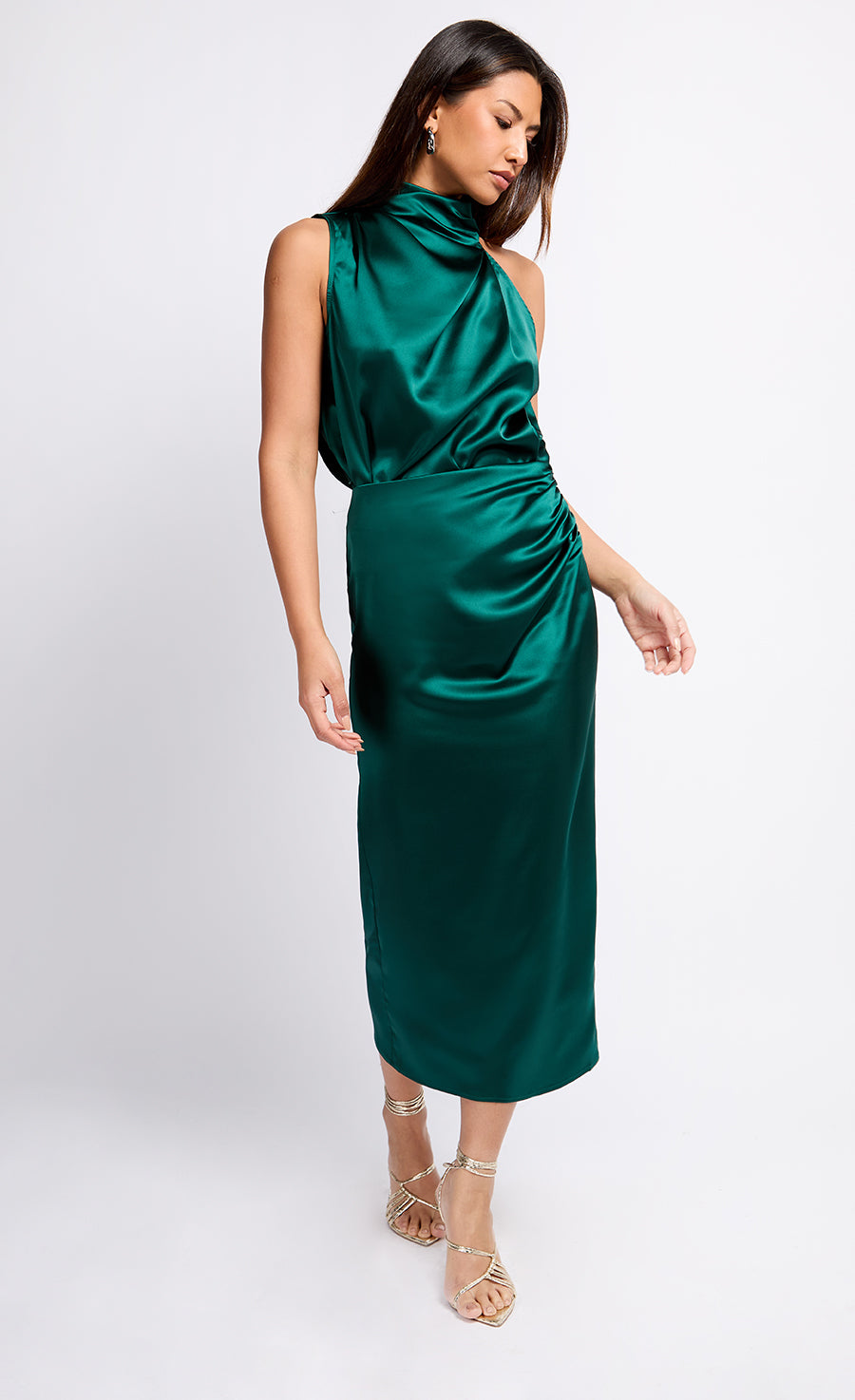 Green Satin Drape Midaxi Skirt
