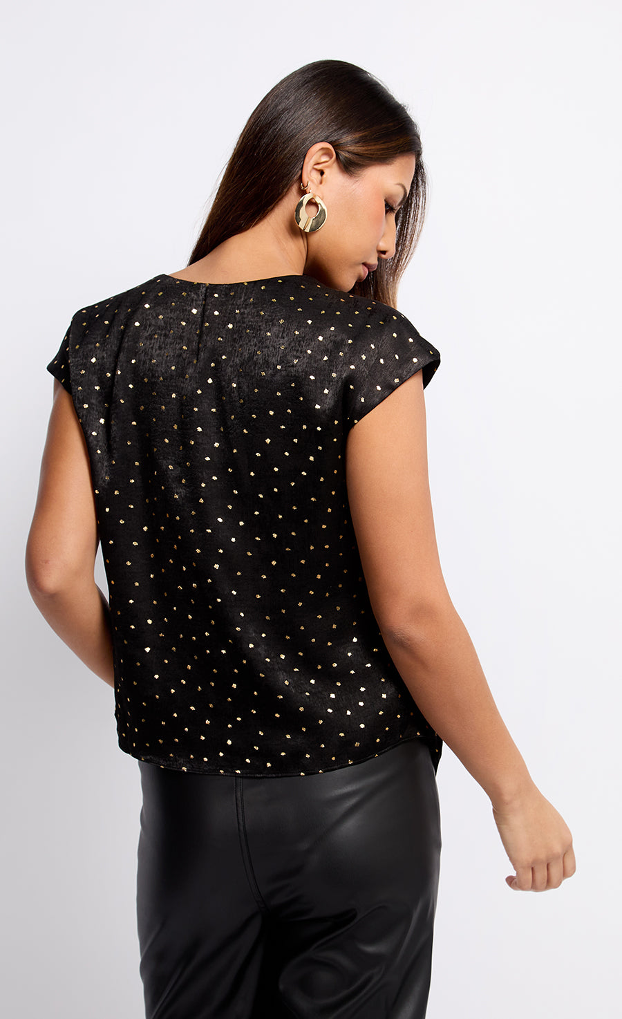 Black Satin and Gold Foil Draped Top
