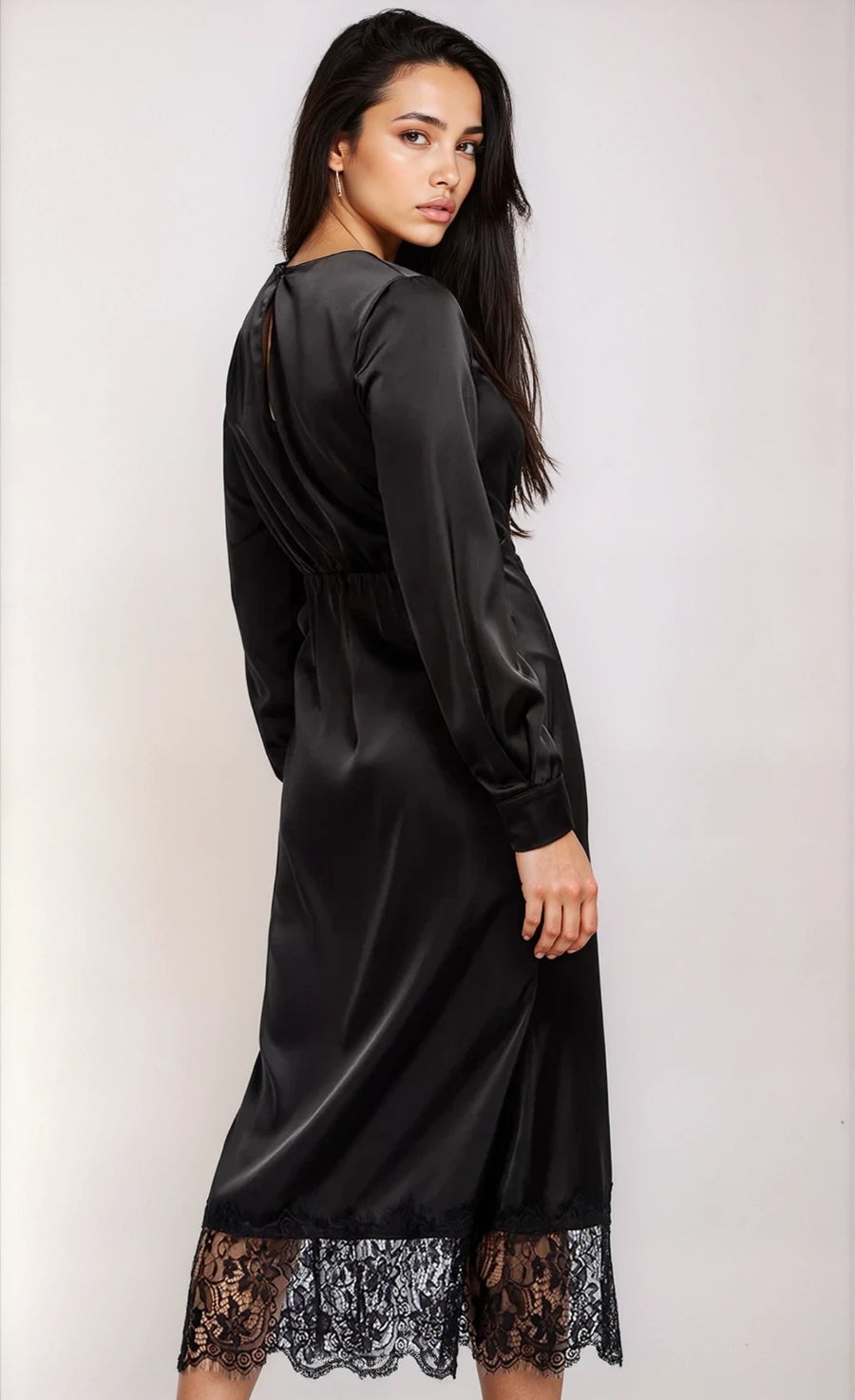 Black Satin and Lace Midaxi Dress