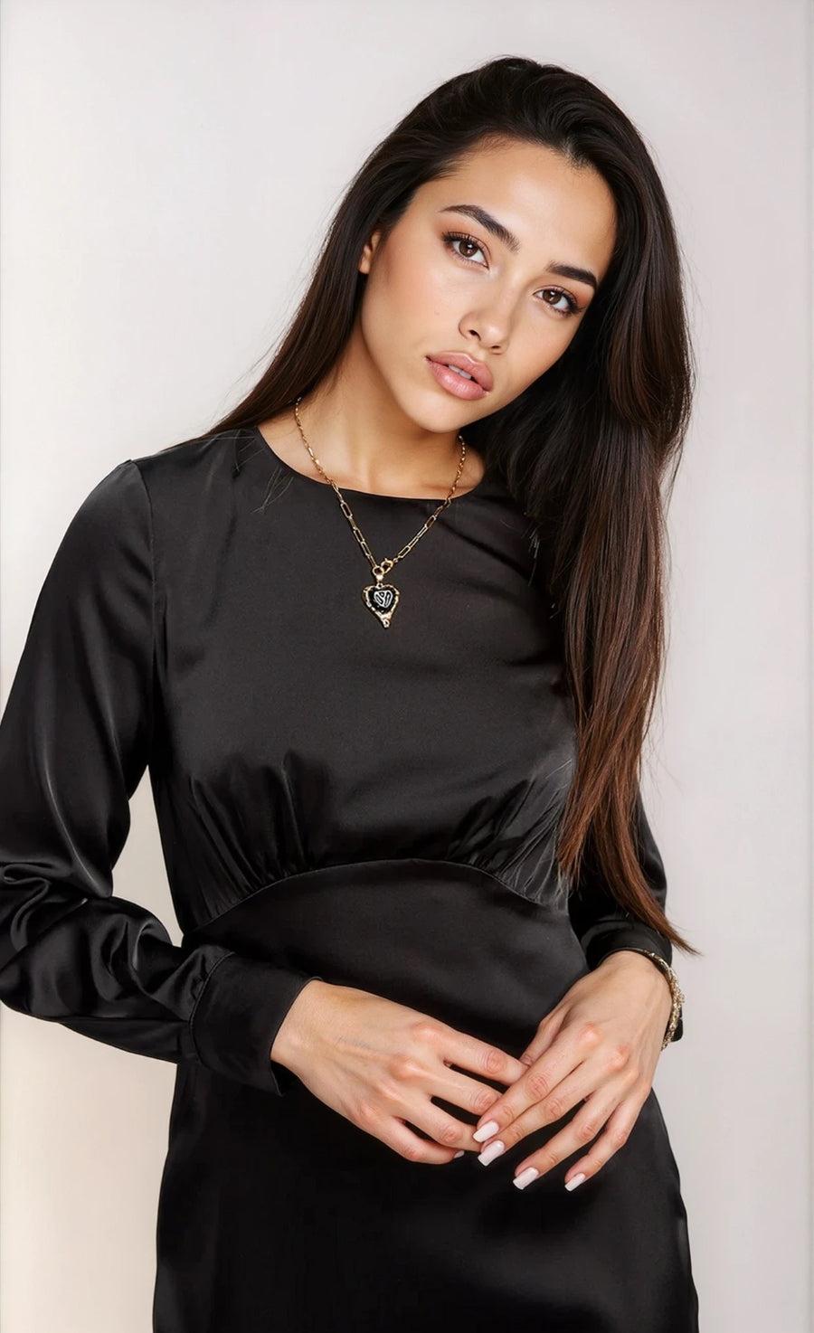 Black Satin and Lace Midaxi Dress