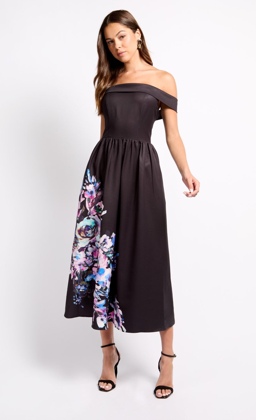 iSKA Black Placement Print Midaxi Dress