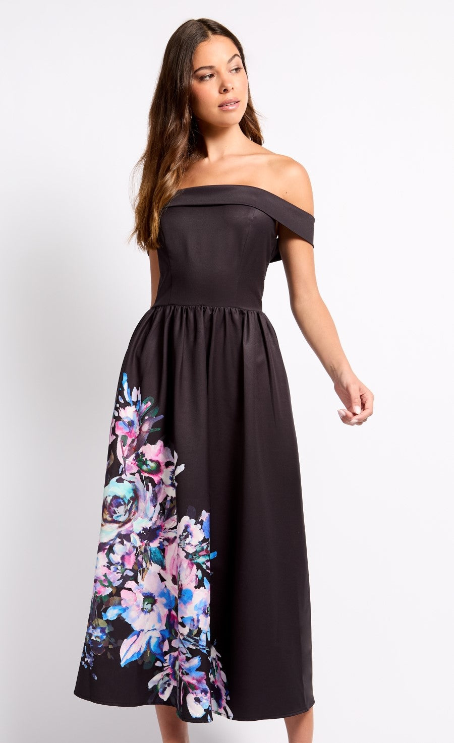 iSKA Black Placement Print Midaxi Dress