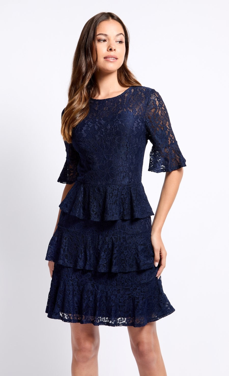 iSKA Navy Lace Tiered Hem Mini Dress