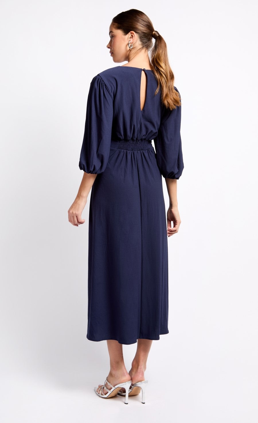 iSKA Navy Satin Draped Frill Midaxi Dress