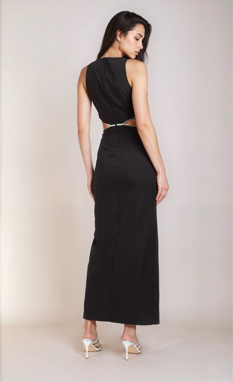Black Diamanté Cut-Out Maxi Dress by Chloe Lewis