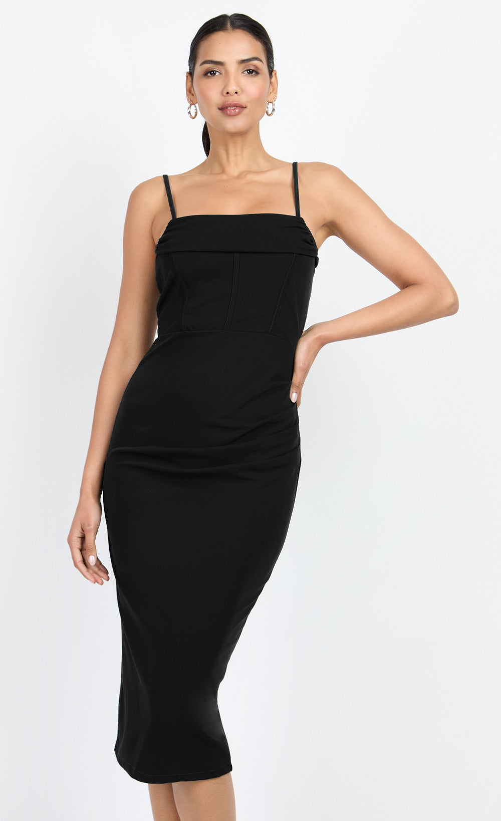 Black Corset Detail Midi Dress by Chloe Lewis