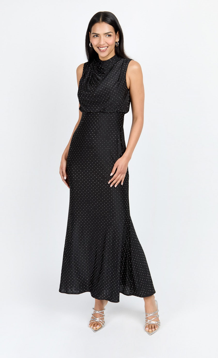 Black Slinky Embellished Maxi Dress by Chloe Lewis