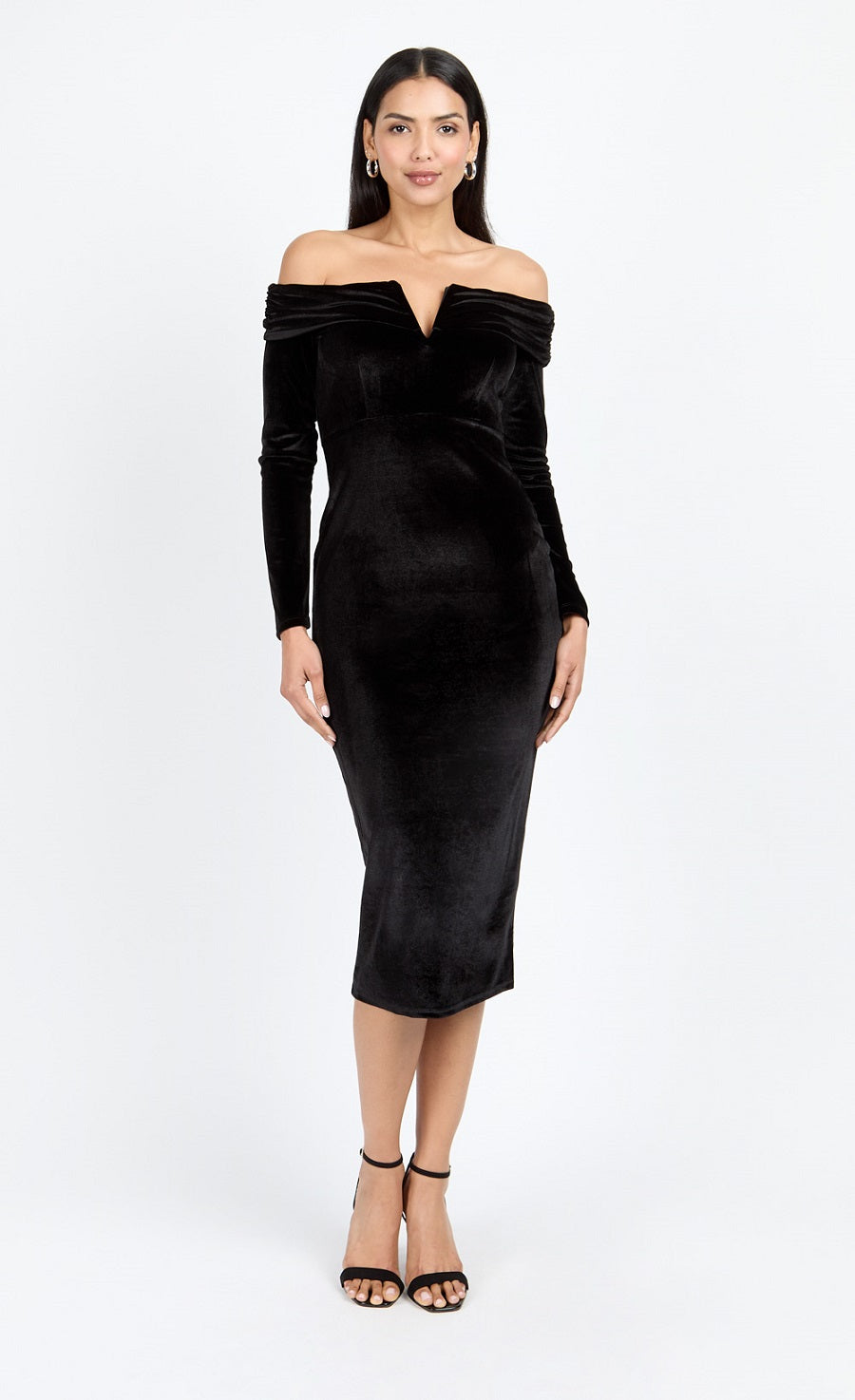 Black Velvet Bardot Midi Dress by Chloe Lewis