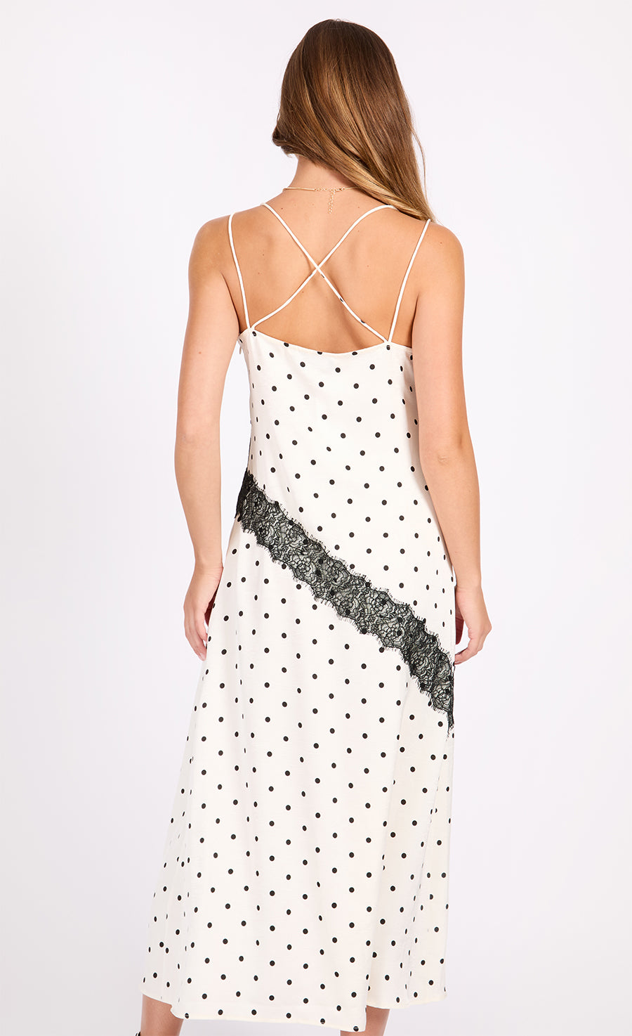 Polka Dot Lace Trim Midaxi Dress