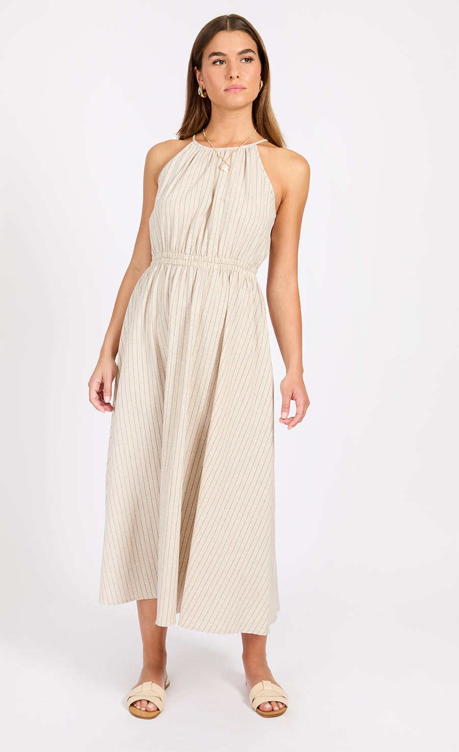 white christmas dresses Striped Cotton Midaxi Dress