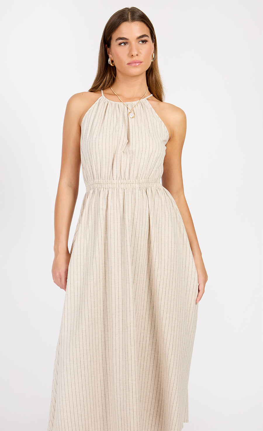 Striped Cotton Midaxi Dress