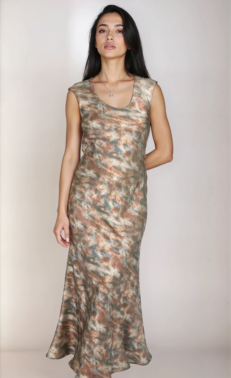 Sage Blur Print Maxi Dress