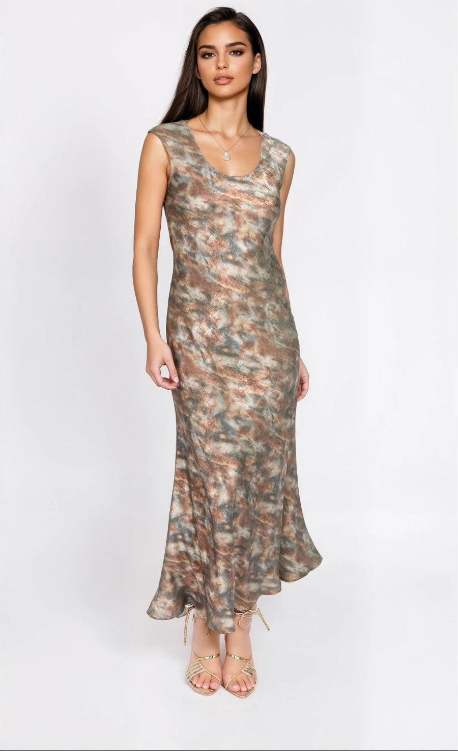 Sage Blur Print Maxi Dress