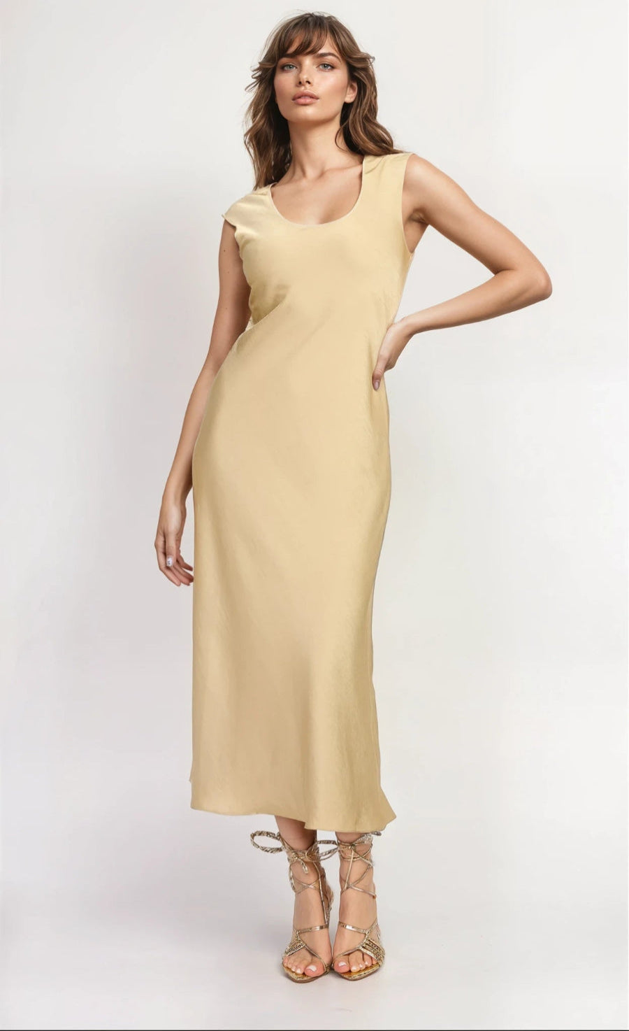 iSKA Champagne Satin Scoop Midaxi Dress