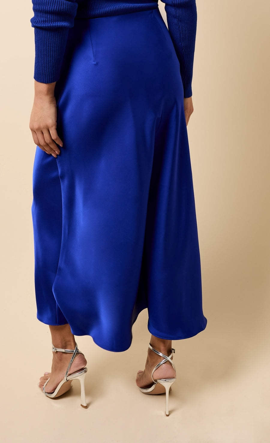 Floriane Cobalt Blue Gathered Detail Satin Midaxi Skirt
