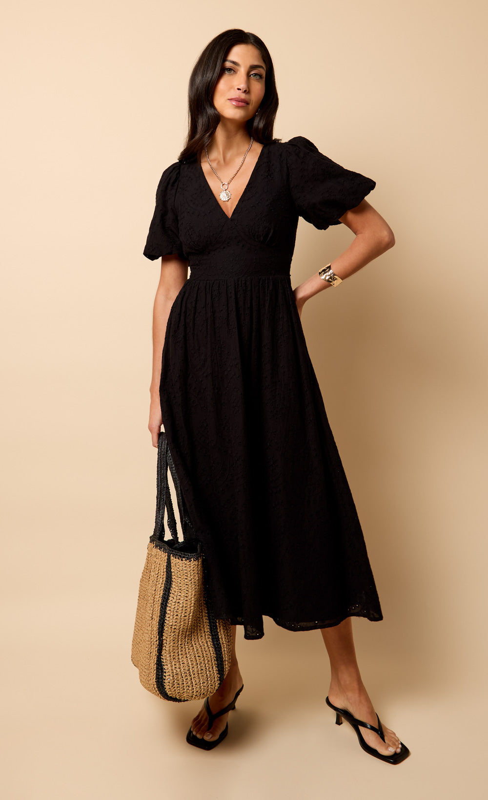 Black Broderie Midi Dress by Vicky Pattison