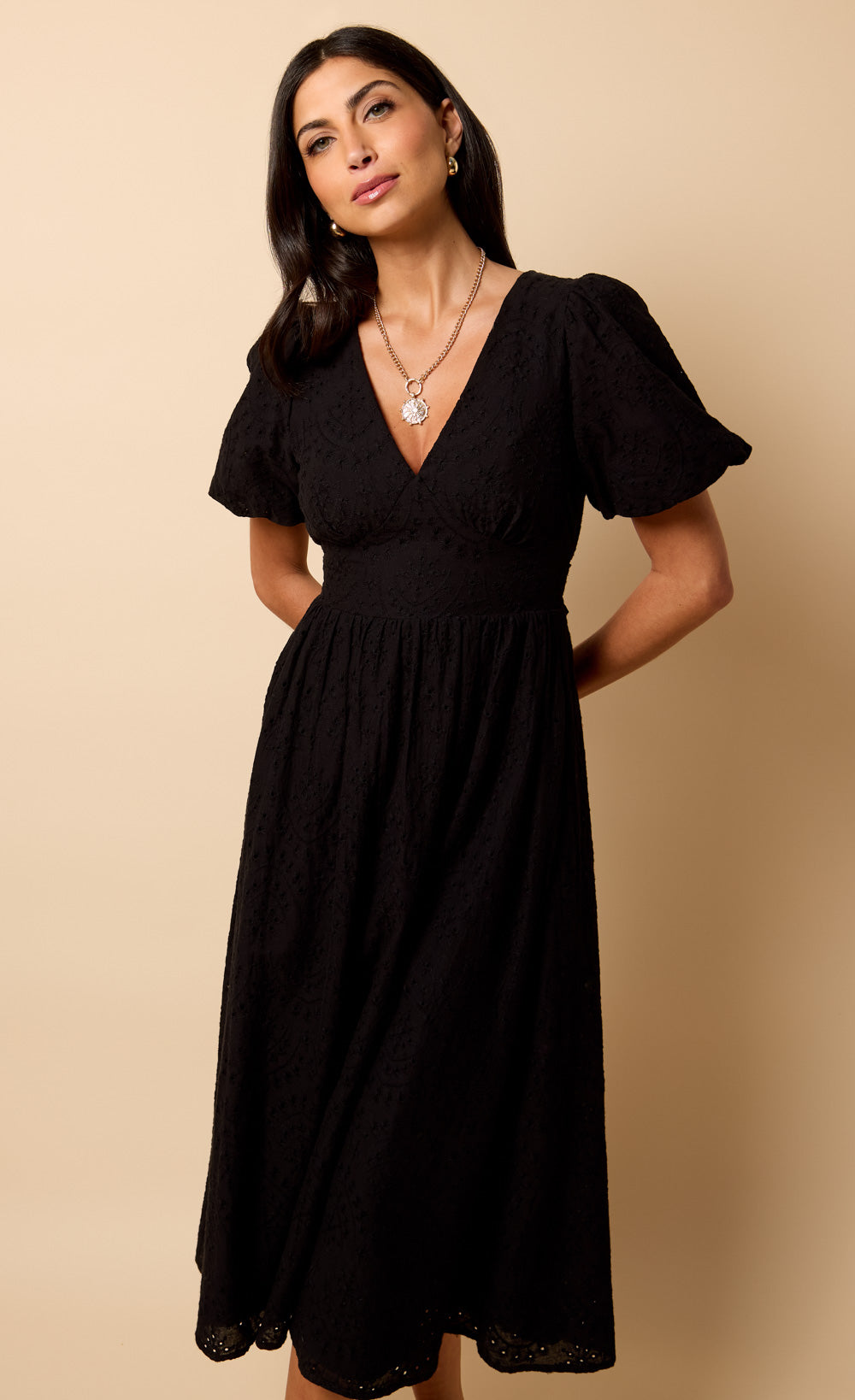 Black Broderie Midi Dress by Vicky Pattison