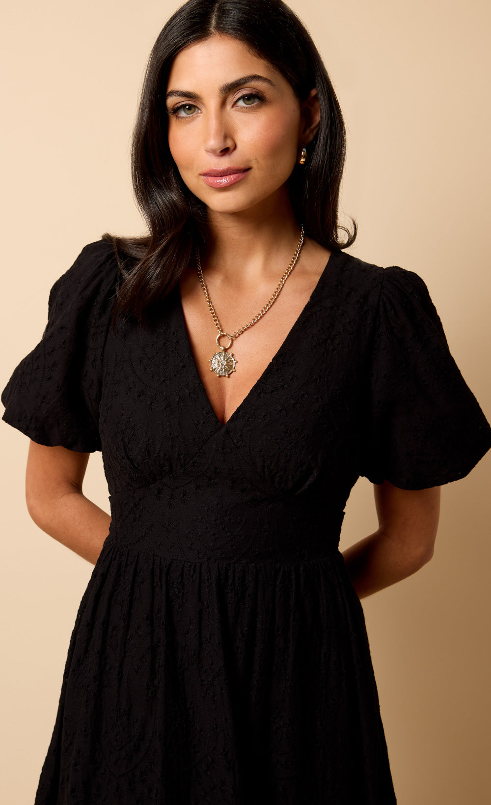 Black Broderie Midi Dress by Vicky Pattison