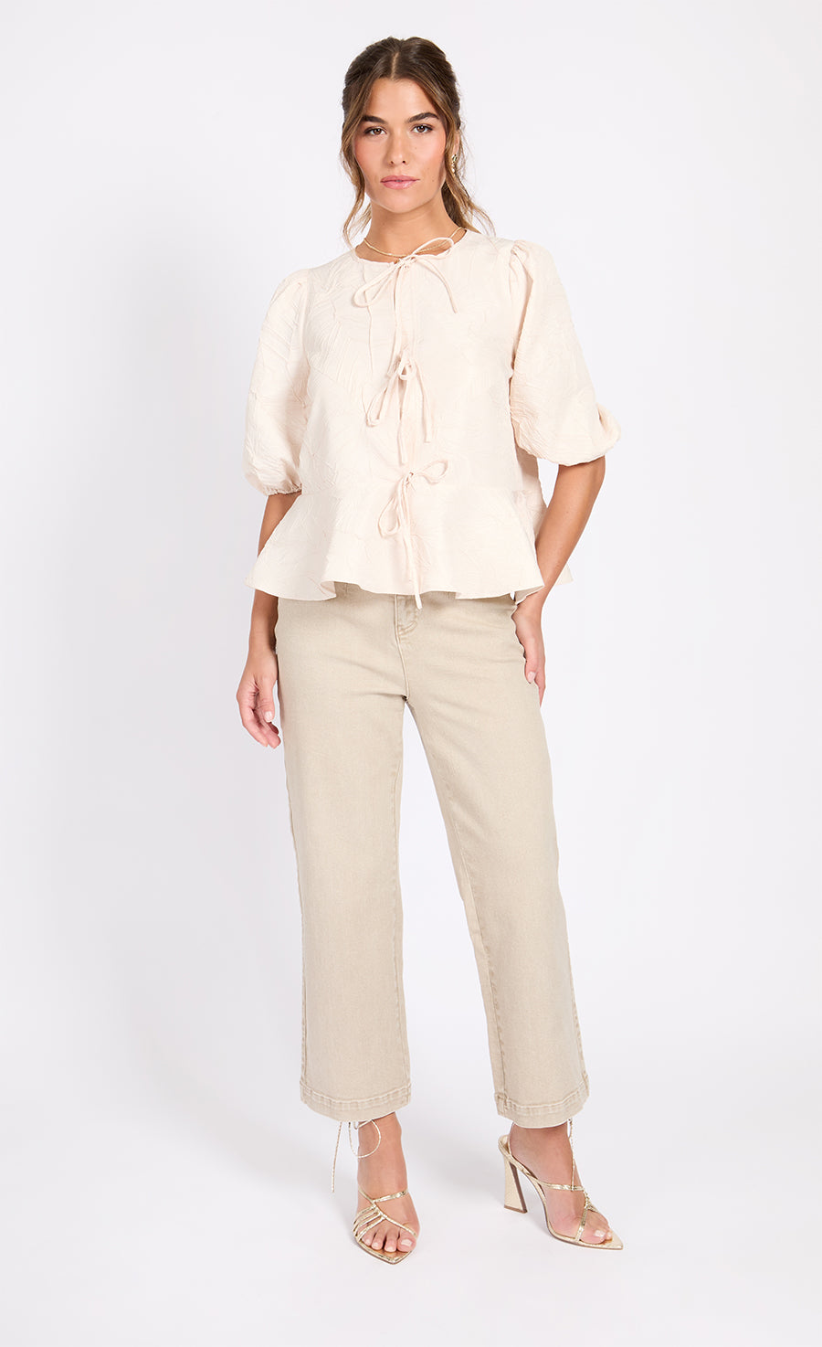 Cream Leaf Texture Top