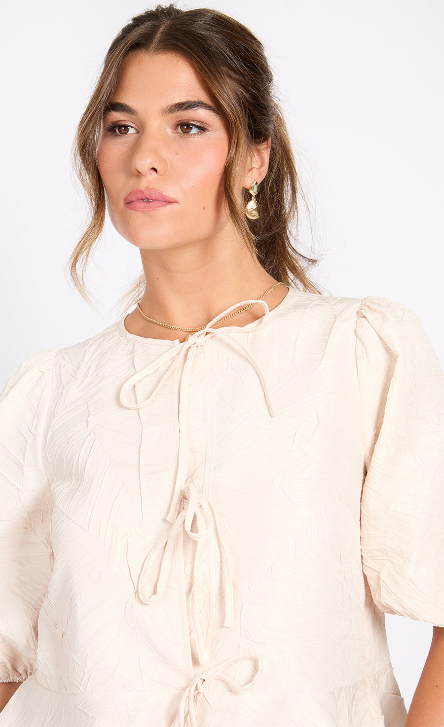 Cream Leaf Texture Top