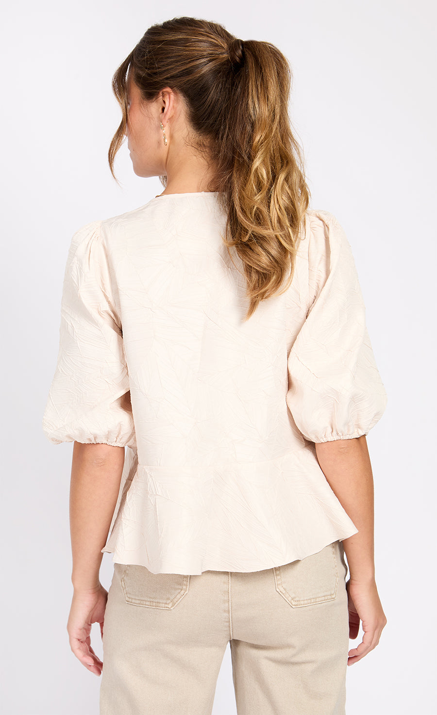 Cream Leaf Texture Top