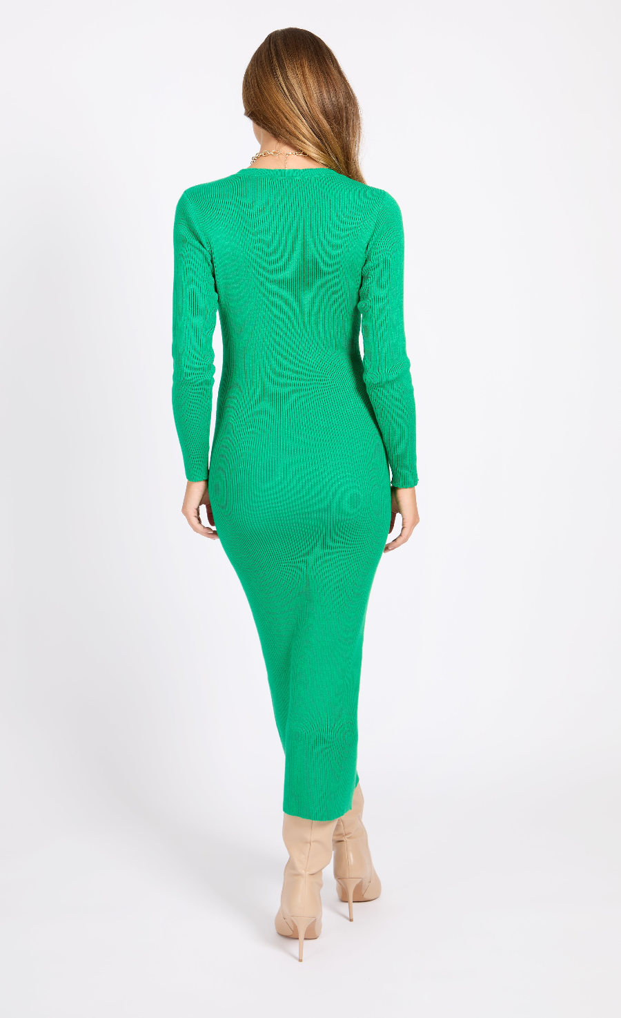 Green Ribbed Midaxi Dress