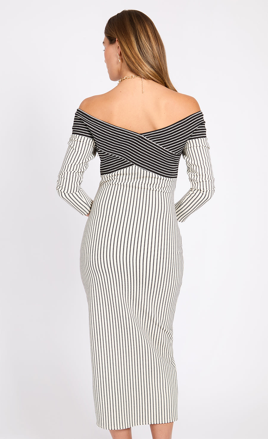 Monochrome Striped Textured Midaxi Dress