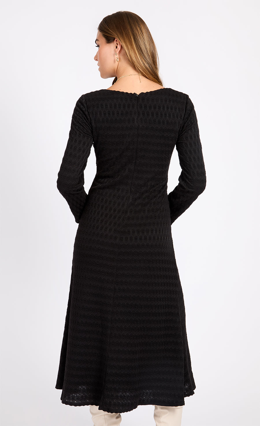 Black Waffle Texture Midaxi Dress