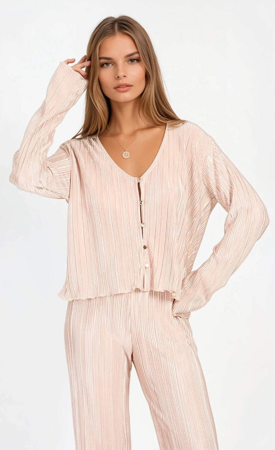 Champagne Plisse Top