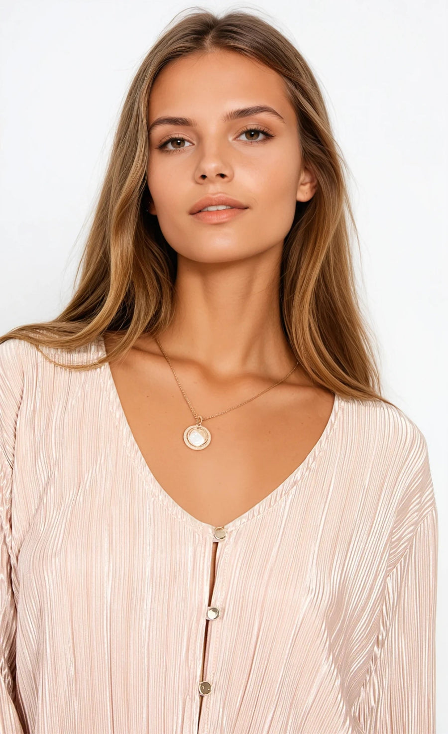 Champagne Plisse Top