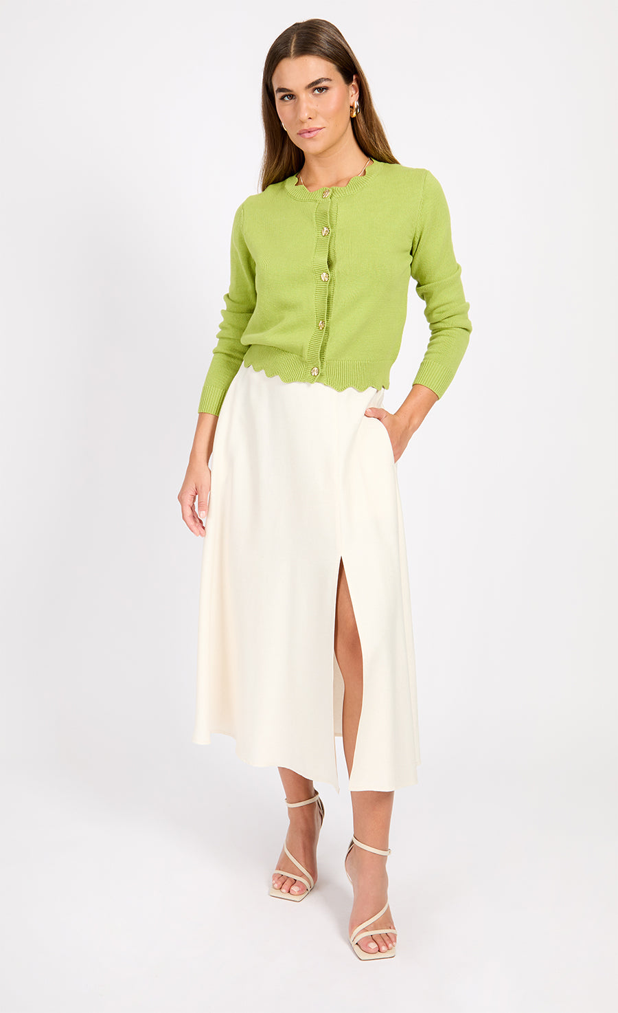 Cream Midaxi Skirt With Linen