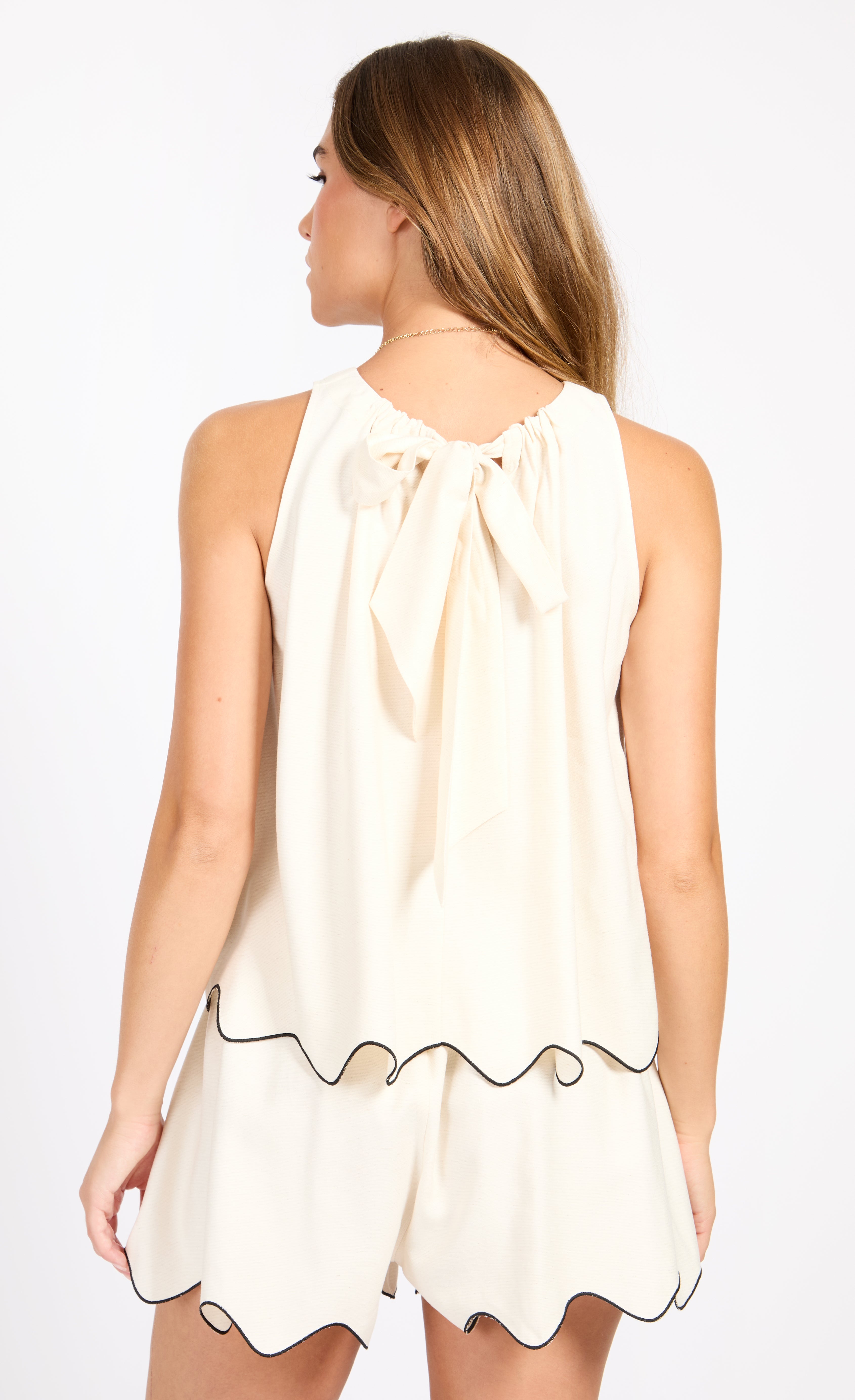 Cream Scallop Top With Linen