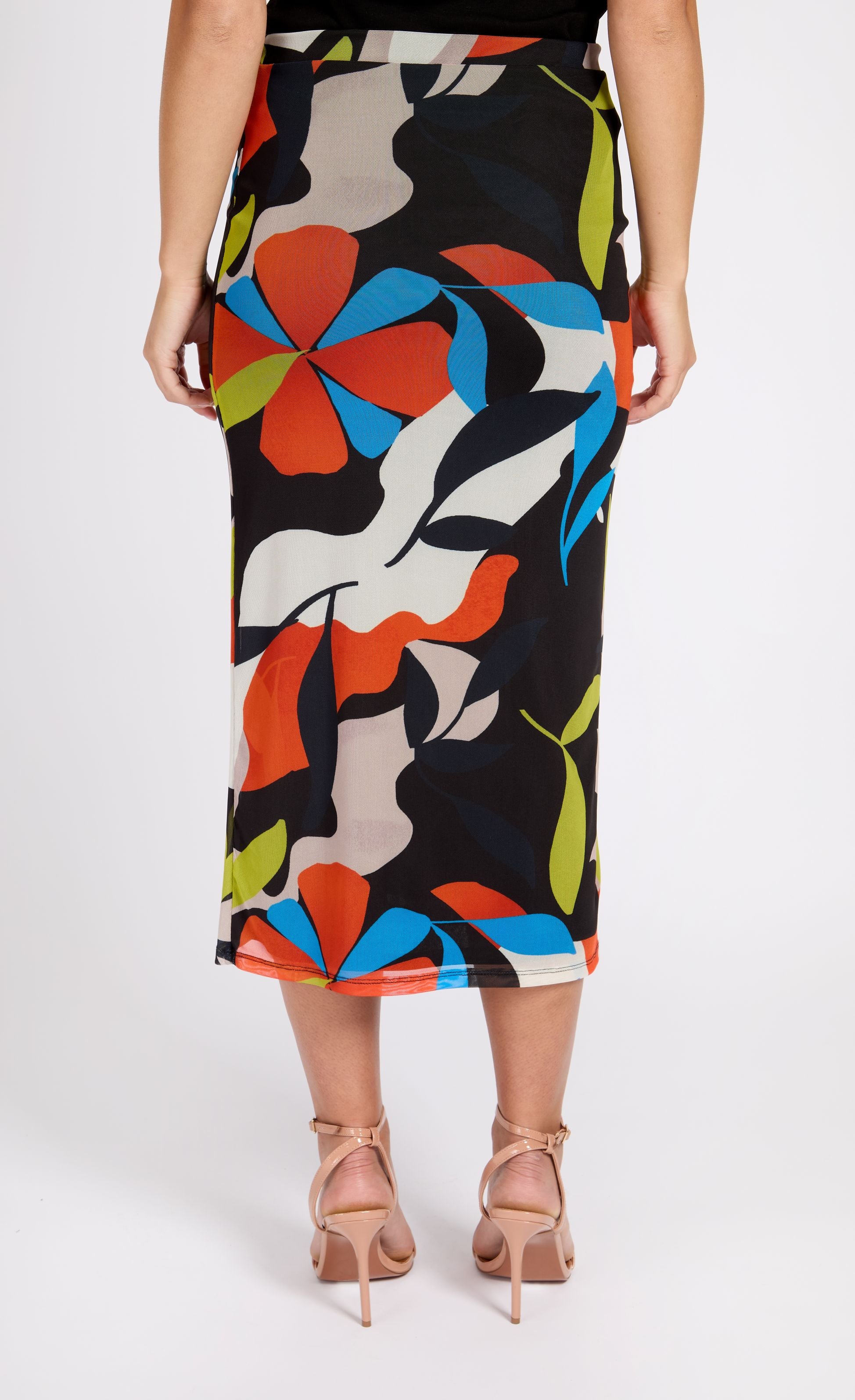 Printed Mesh Midi Skirt