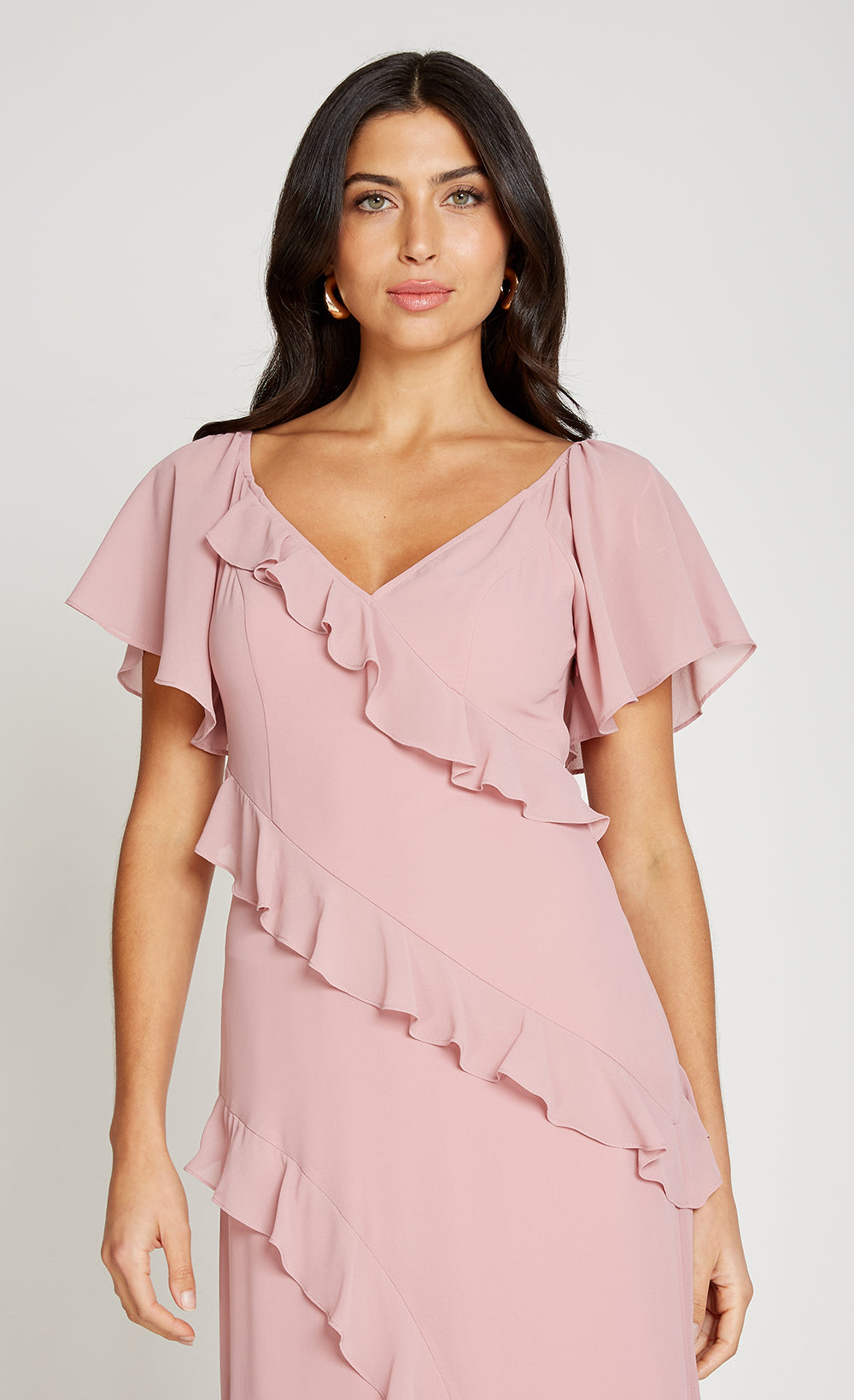 Dusty Pink Off Shoulder Ruffle Maxi Dress