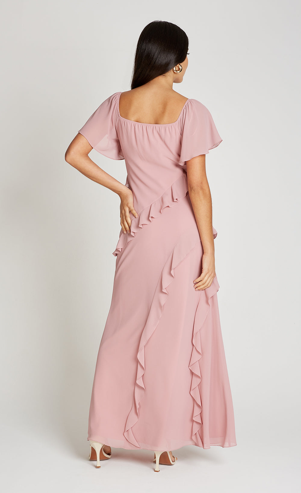 Dusty Pink Off Shoulder Ruffle Maxi Dress
