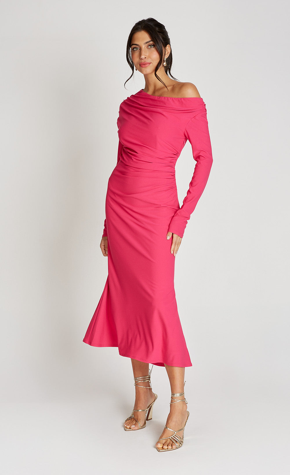 Pink Asymetric Necklie Midaxi Dress