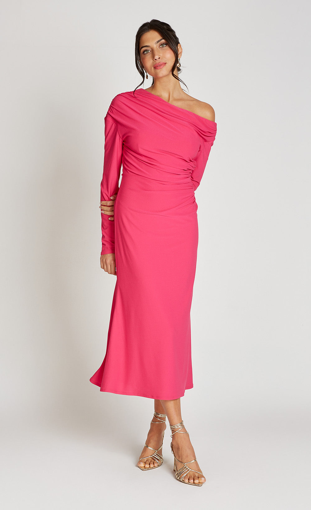 Pink Asymetric Necklie Midaxi Dress