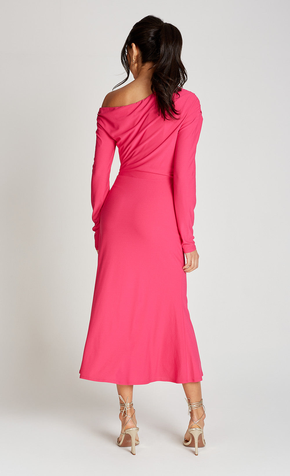 Pink Asymetric Necklie Midaxi Dress