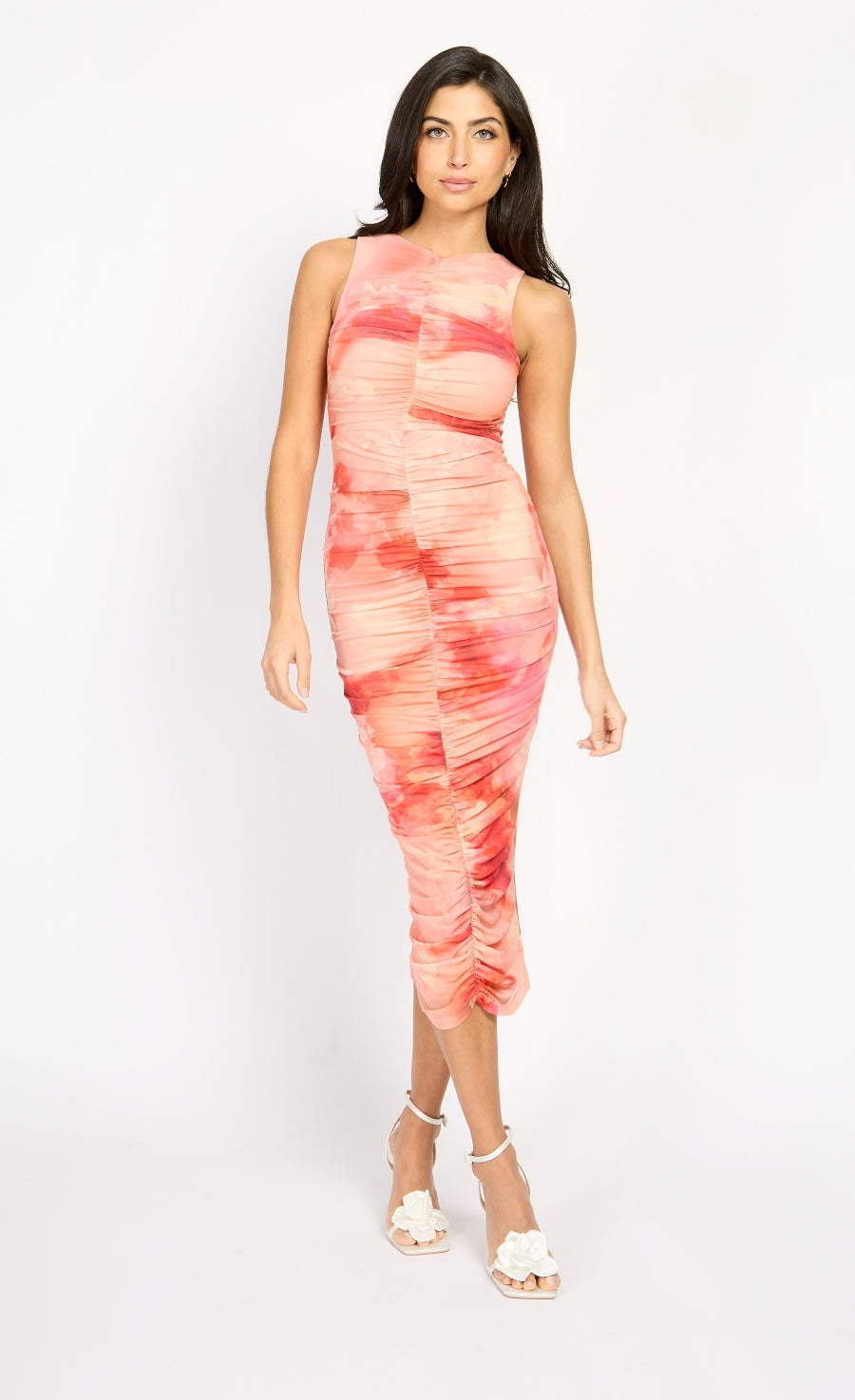 Orange Print Mesh Midaxi Dress by Chloe Lewis