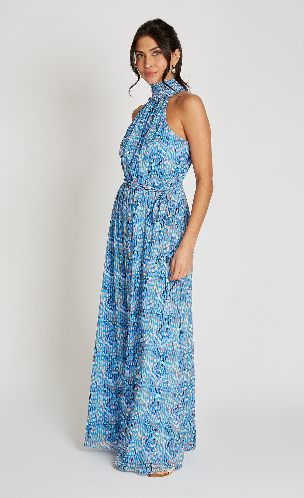 Blue Print Chiffon Maxi Dress