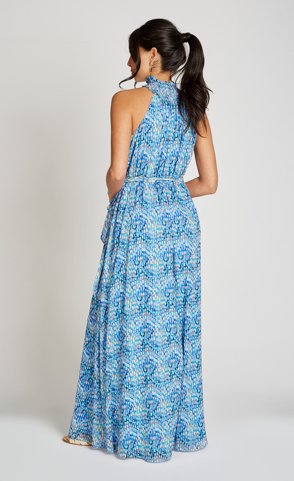 Blue Print Chiffon Maxi Dress