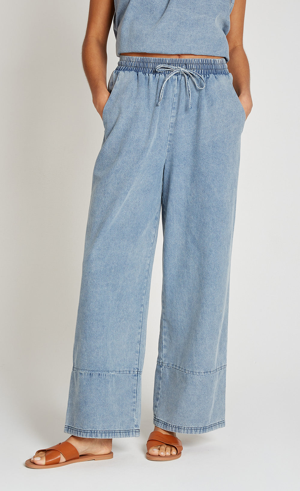Blue Denim Wide Leg Trousers