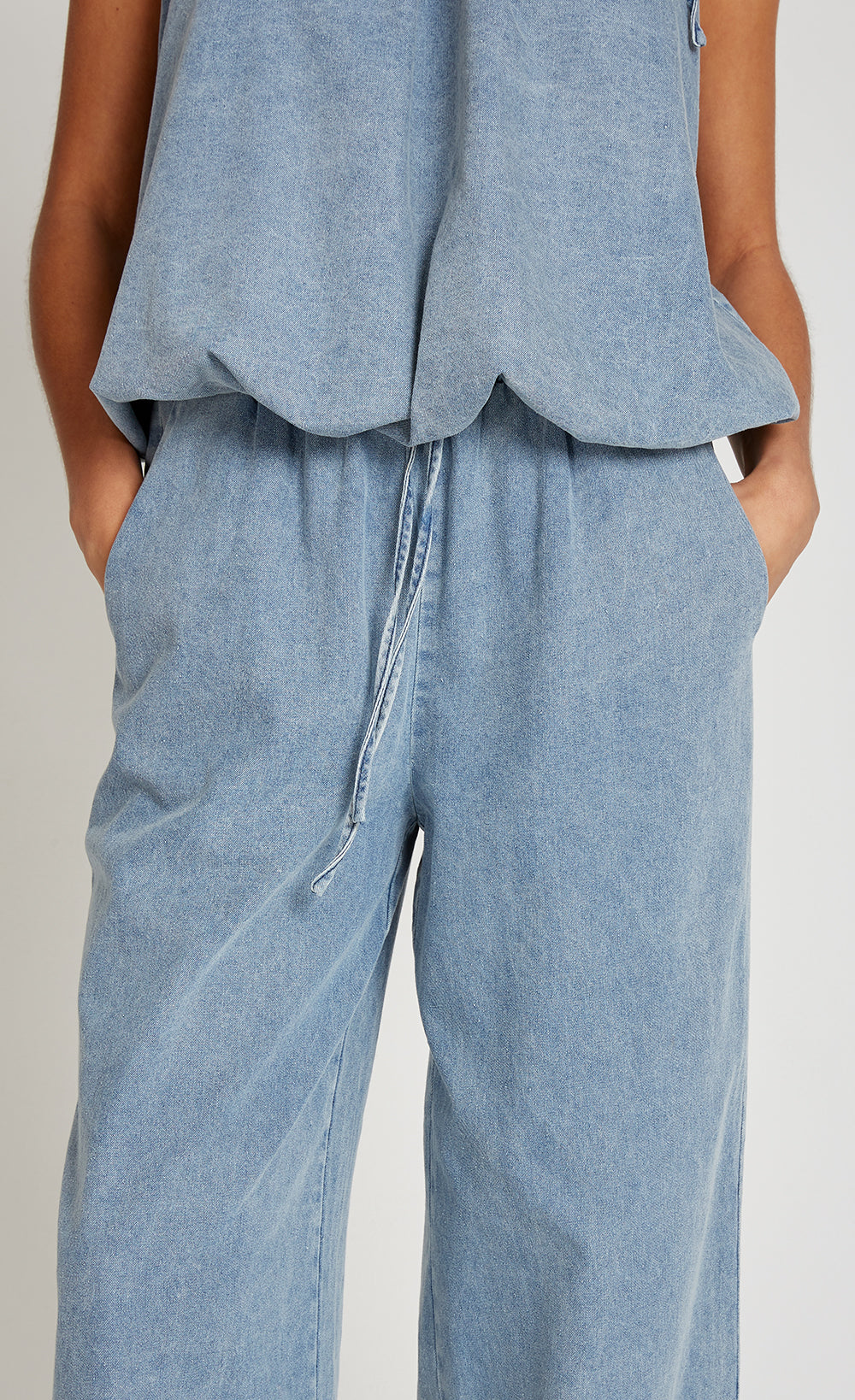 Blue Denim Wide Leg Trousers