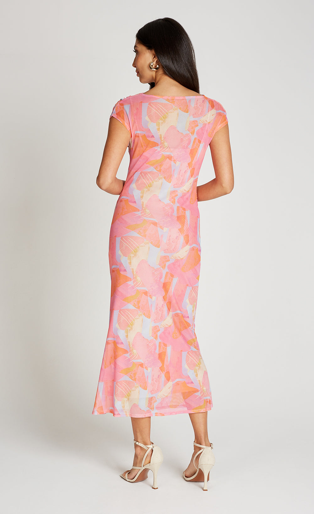 Pink Print Mesh Midaxi Dress