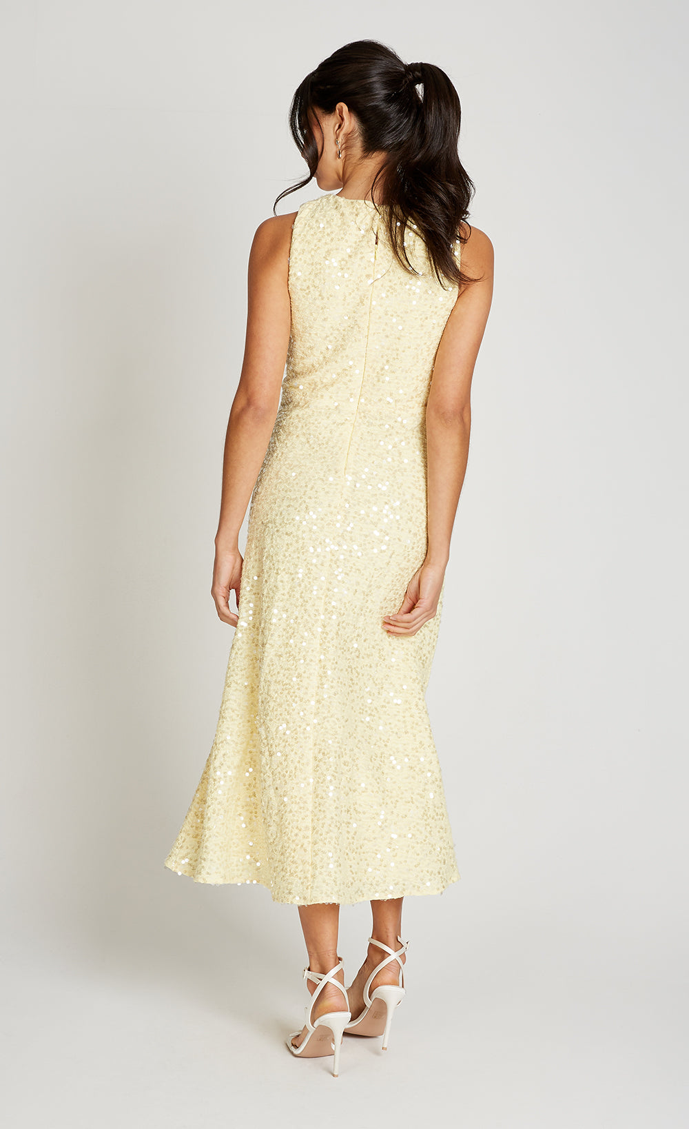 Lemon Sequin Waffle Cross Neck Midaxi Dress